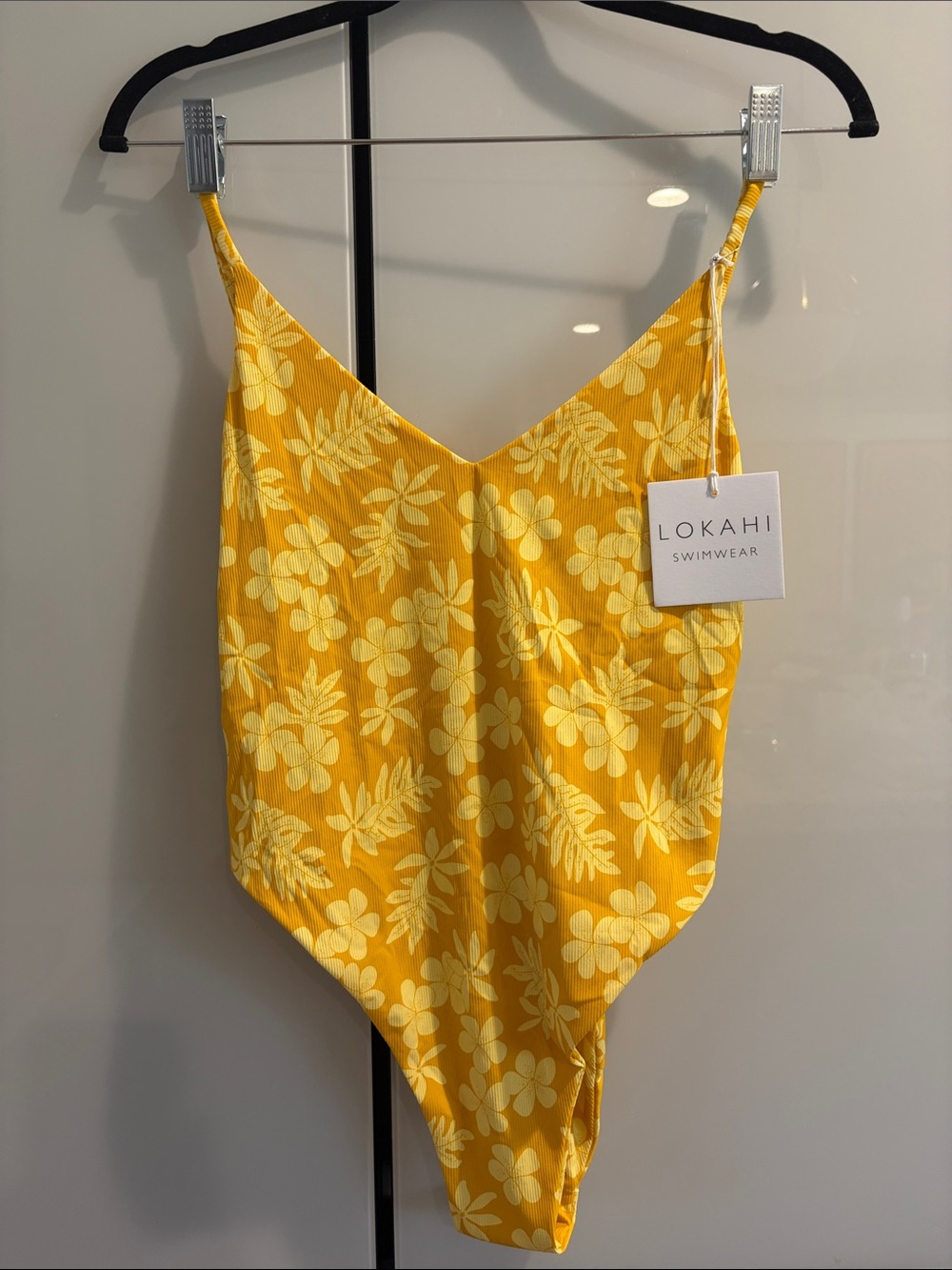 Lokahi Yellow Floral Woman’s Hawaiian Print One-Piece Swimsuit.